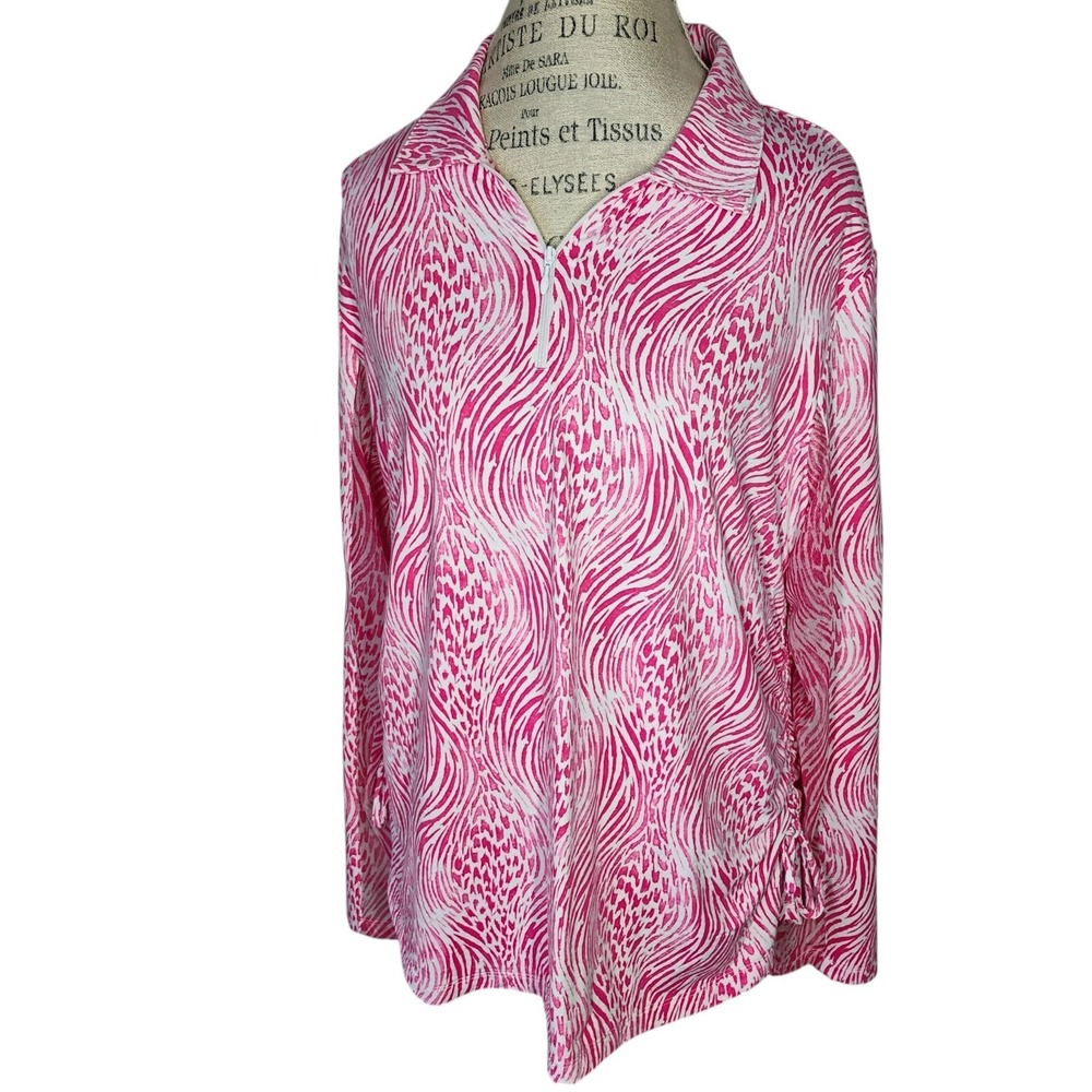 IBKUL Top Womens XXL Pink Animal Print Quarter Zip Sun Shirt UPF 50 Quick Dry